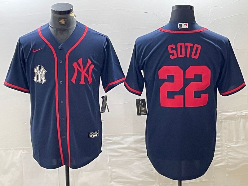 Men New York Yankees 22 Soto Blue Third generation joint name Nike 2024 MLB Jersey style 2
